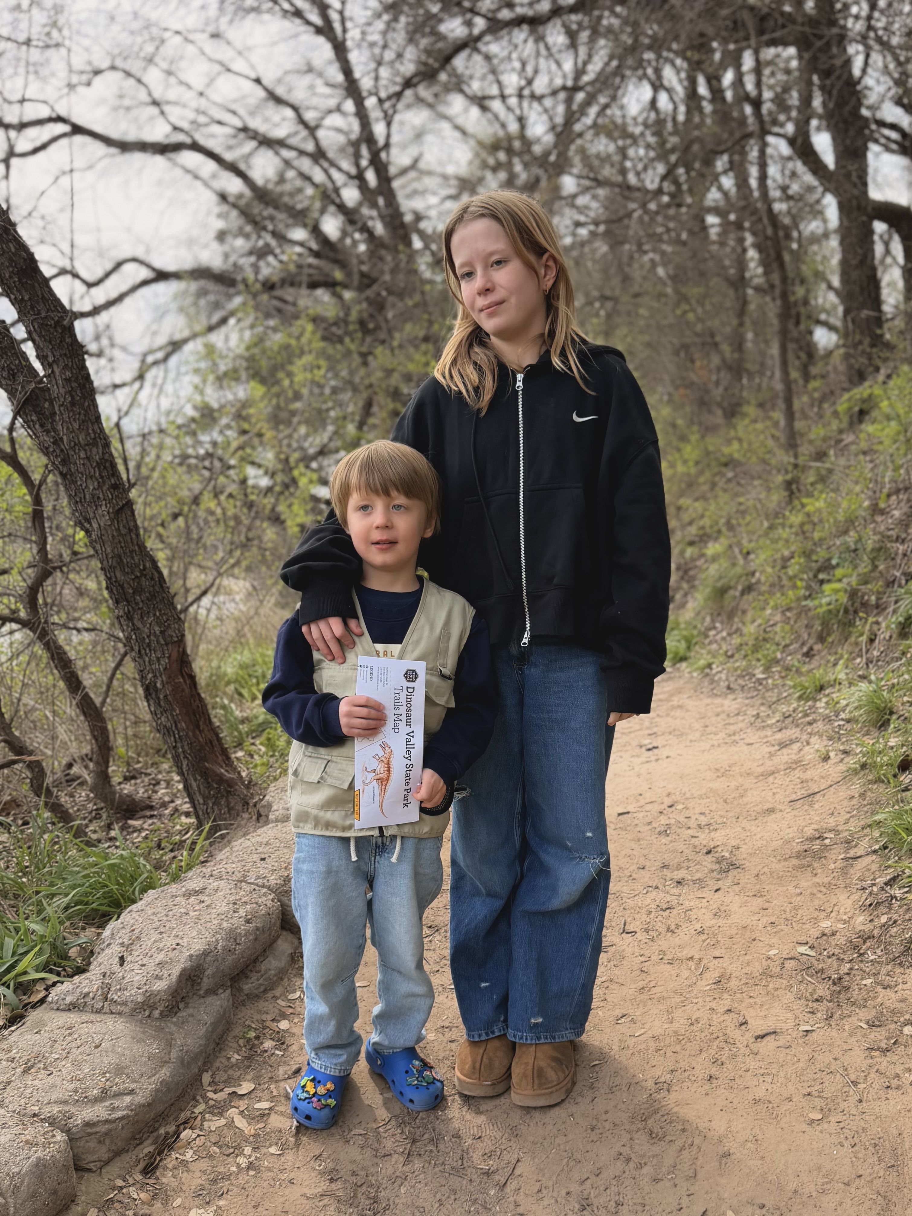 Ruby and Gus on the trail at Dinosaur Valley